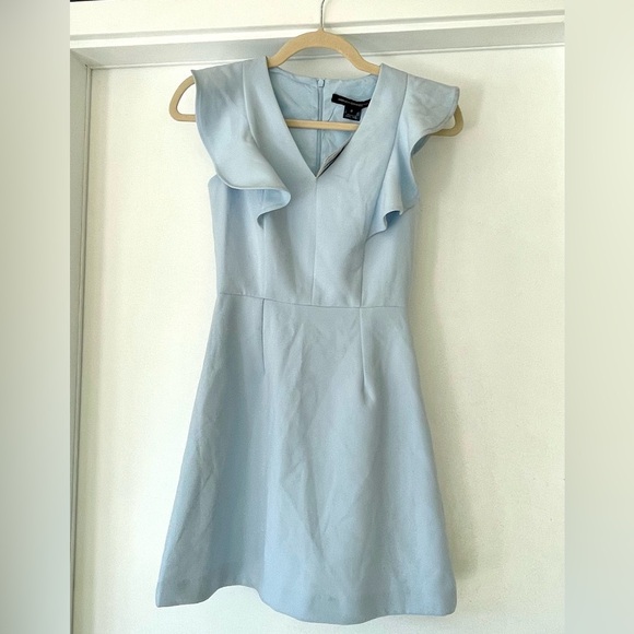 NWT French Connection sleeveless mini dress, ruffle accent, Baby Blue, sz0 - Picture 1 of 7